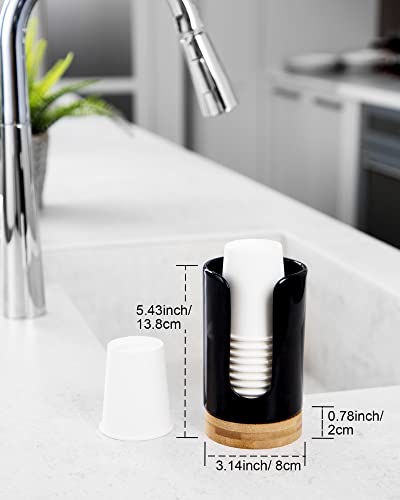 Ceramic Bathroom Cups Dispenser - 3-5 oz Disposable Paper & Plastic Bathroom Cups Holder - Mouthwash Cups Dispenser for Bathroom, Guest Toiletries, Countertop, Coffee - BPA Free (Black) - color: Black