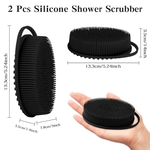 2 Pack Silicone Body Scrubber with Loofah Exfoliating Soft Body Shower Scrubber for Skin, 2 in 1 Bath and Shampoo Wash Brush for Skin Exfoliation Men Women (Black&Pink) - size: Black&Pink