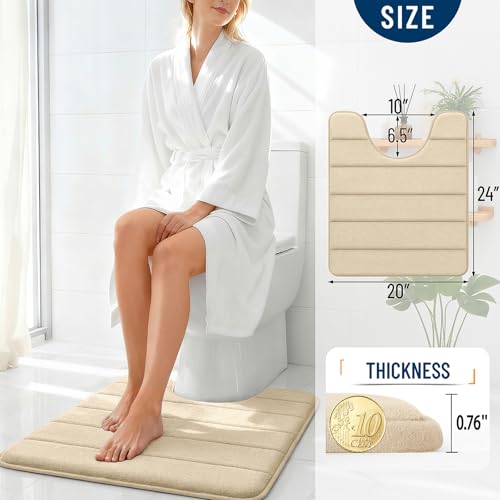 OLANLY Memory Foam Toilet Rugs U Shaped 24x20, Super Soft Absorbent Contour Bath Rugs, Quick Dry, Machine Washable Toilet Mat, Bathmat Floor Carpet, Bathroom Home Decor Accessories, Beige - color: Beige, size: 24" X 20" Contour Rug