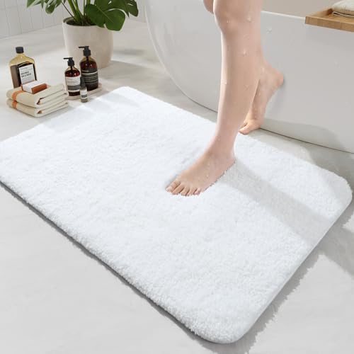 HOMORE White Bathroom Rug Set 2 Piece,Soft Absorbent Bath Mats Set,Machine Washable Bath Rug Sets for Bathroom Non Slip,(21"x34"+21"x21") Plush Shaggy U Shape Contour Toilet - color: White