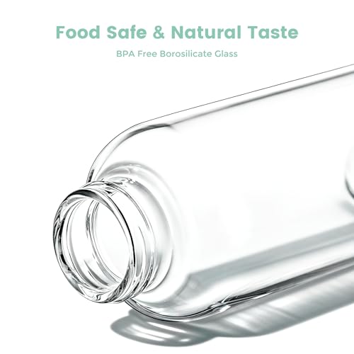 Mrsdry Glass Juice Bottles with Lids and Silicone Sleeves 18 oz, 4-Pack Reusable Clear Glass Water Bottles with Stainless Steel Airtight Cap for Juicing, Refrigerator, BPA Free Leak-Proof Drinking Jar - color: Blue