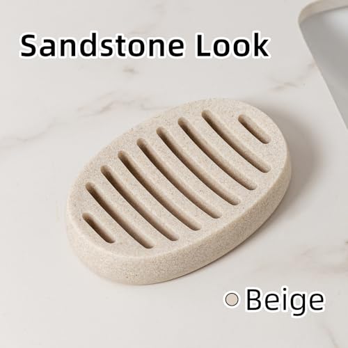 Soap Dish, Self Draining Bar Soap Holders, Oval Soap Saver Spone Holder Tray for Shower Bathroom Sink Countertop Kitchen Bathtub (Beige) - color: Beige