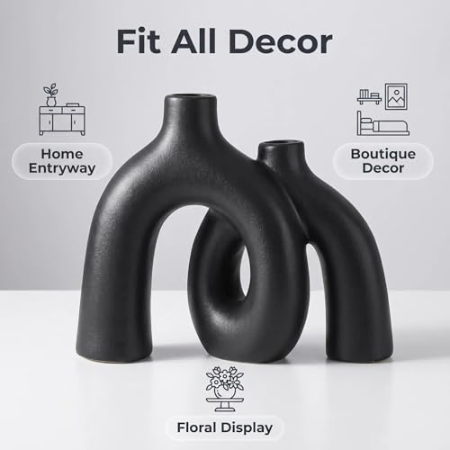 CEMABT Modern Nordic Boho Vase Set - Elegant Black Matte Ceramic Home Decor for Living Room, Bookshelf, Mantel, Entryway Table & Console Décor | Shelf Decorations Gift - color: Black-1
