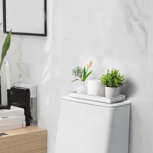 ALELION 13" White Bathroom Vanity Tray for Counter - Wood Decorative Tray for Toilet Tank Makeup Perfume Jewelry Catchall Table - Wooden Kitchen Countertop Organizer for Soap Dispenser - color: Whitewashed, size: 13" x 6.5" x 1.2"