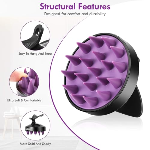 Scalp Massager Shampoo Brush - 4-Pack Scalp Scrubber with Soft Silicone Bristles for Hair Growth & Dandruff Removal & Exfoliator - Ideal for Body Shower & Head Washing for Women Men & Kids - color: Black+purple+black+purple