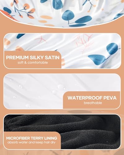 Aquior Shower Caps, Terry Lined Shower Cap for Women, Reusable Shower Cap, Triple Layer Waterproof Bath Cap, Extra Large for Women Long Hair
