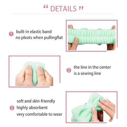 7 Pcs Spa Set, Facial Headband and Wristband Set, Skincare Accessories, College Style Girl Idea Gifts, Hair Accessories for Women and Girls（Light Green） - color: Light Green