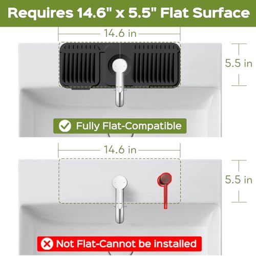 15 Inch Silicone Faucet Mat for Kitchen Sink Splash Guard – 2025 Upgraded Draining Mat with Water Tray Behind Faucet – Countertop Protectors to Catch Spills (Black, 14.6" x 5.5") - color: Black, size: 14.6" x 5.5"