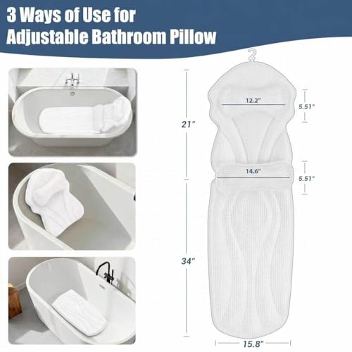Full Body Bath Pillows for Tub Luxury Bathtub Pillow Cushion for Head,Shoulder,Back&Lumbar Support Thick Tub Pillow for Bathtub for Women Soft 5D Air Mesh Mat 12 Non-Slip Power Suction Cups (White) - color: White Bath Pillow