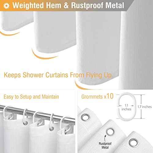 BTTN Fabric Shower Curtain, Linen Textured Heavy Duty Polyester Cloth Shower Curtain Set with Plastic Hooks, White, 54" W x 78" L (Pack of 1) - color: White, size: 54"W x 78"L (Pack of 1)