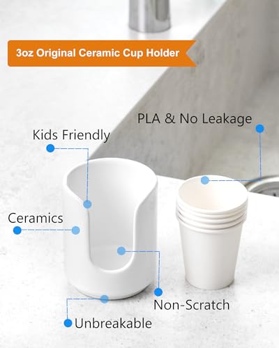 3 oz Original Ceramic Bathroom Cup Dispenser with 5 PLA Paper Cups, Bathroom Essential Accessories for Mouthwash Holder on Bathroom Vanity Countertops (2 Pack, White) - color: White, size: 2 Pack