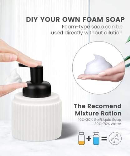 White Bathroom Accessory Set - 6 Pcs: Toothbrush Holder, Lotion & Foaming Soap Dispensers, Qtip Holder, Vanity Tray, Bathroom Tumbler, Countertop Organizer - color: White