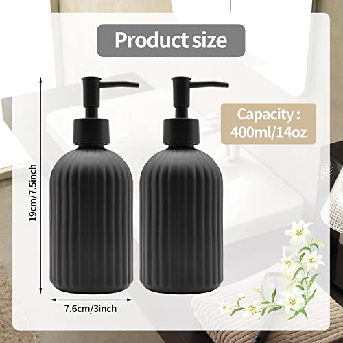 2 Pack Glass Soap Dispenser Bottle with Pump, 14 Oz Refillable Liquid Hand Jar Dispenser for Bathroom, Countertop, Kitchen, Laundry Room (Black) - color: Black