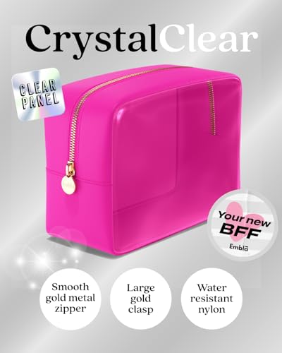 Clear Cosmetic Bags Set of 3, Mini Small Large Makeup Bags For Women Clear Pouch Cosmetics Cases Zipper Cute Pouches Make Up Travel Toiletry Essentials Preppy Purse Organizer Makeup Cases, Fuchsia | Large, Medium & Small Clear Nylon/PVC Cosmetic Bags with