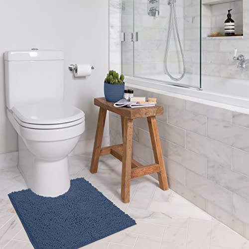 LuxUrux U-Shaped Toilet Bath Mat – Absorbent & Non-Slip Contoured Rug for Toilet Base, Plush Chenille, Machine Washable (20 x 20 inch, Medium Blue) - color: Medium Blue, size: 20'' X 20'' U