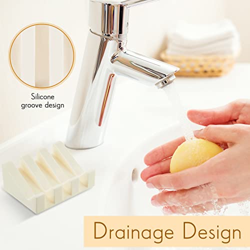 Cunhill 2 Pieces Silicone Soap Dish Self Draining Soap Dish Shower Waterfall Bar Soap Holder Tray with Drain Soap Saver for Kitchen Bathroom Accessories (Light Green,Bright White) - color: Light Green, Bright White