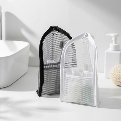 Standing Toiletry Bag, Portable Lightweight Travel Toiletry Bag, Mesh Large Capacity Cosmetic Waterproof Bag,Foldable Clear Hanging Travel Toiletry Bag Cosmetic Organiser Storage(Black) - color: Black
