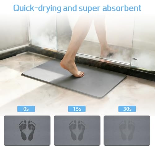 Stone Bath Mat, Diatomite Fast Drying Non Slip Stone Shower Mat, Super Absorbent for Bathroom & Kitchen, Multi-Use as Pet Mat, Easy to Clean 16"x24", Gray - color: Style 08-gray, size: 16"x24"