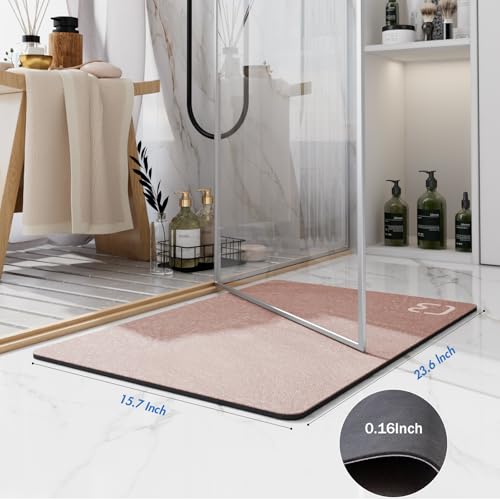 Diatomaceous Earth Bath Mat Rugs Quick Dry Super Absorbent Non Slip Rubber Bottom Thin Bathroom Mat Fit Under Door, Floor Rugs in Front of Bathtub,Shower Room,Sink,Washable, 15.7"x23.6", Blush Pink - color: Blush Pink, size: 1'4" x 1'11" (Rectangular)