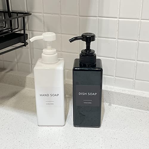 Soap Dispenser with Waterproof Labels, Thickened Plastic Hand Soap Dispenser for Bathroom, Kitchen Dish Washing Liquid Bottles, Shampoo and Conditioner Bottles with Funnel (16oz 4Pack Black White) - color: 2 Black + 2 White