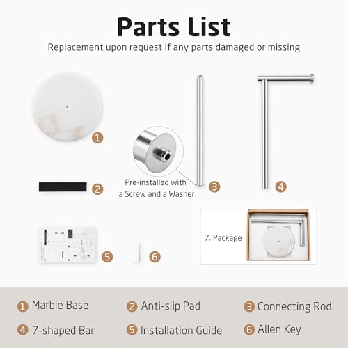 KES Toilet Paper Holder Stand, Freestanding Toilet Paper Roll Holder with Modern Natural Marble Base, White Freestanding Toilet Tissue Holder SUS304 Stainless Steel Brushed Finish BPH284S1-2 - color: Brushed Steel, size: 20.6"H