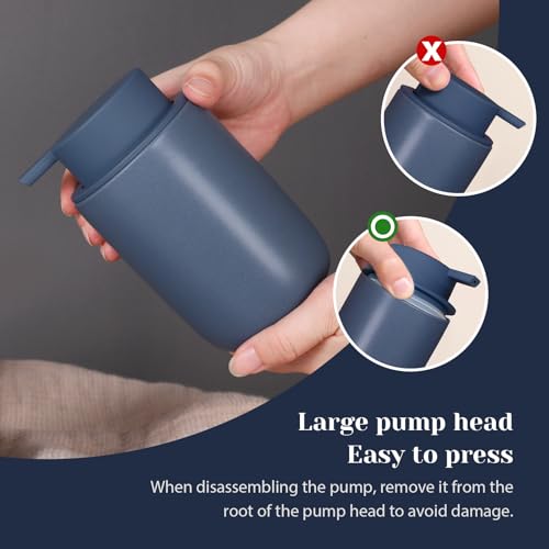 INGOFIN Ceramic Soap Dispenser Set, 2 Pack (12 oz) Bathroom Hand Soap Dispenser with Pump, Liquid Hand and Dish Dispenser Set with 8 Pcs Clear Stickers, for Kitchen -Matte Blue - color: Blue-liquid