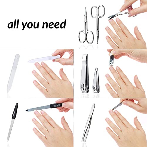 marQus Manicure Sets for Women & Men from Solingen Germany with glass nail file - Quality Grooming Kit Incl. Nail Clippers & glass nail file, Nail Kit Perfect for Pedicure. - color: Black Nappa