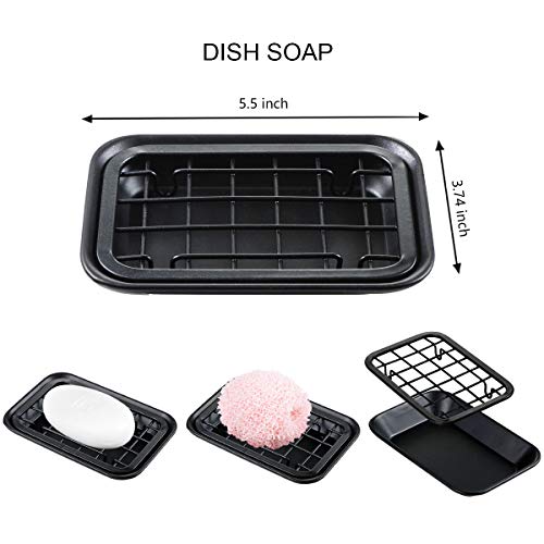 Kitchen and Bathroom Soap Dish Tray - Metal 2-Piece Soap Dish Tray with Drainage Grid and Holder for Kitchen Sink Countertops to Store Soap, Sponges, Scrubbers - Rust Resistant - 2 Pack (Black) - color: Black