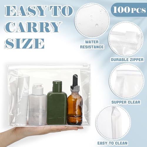Xuniea 100 Pcs Mini Clear Makeup Bag PVC Small Travel Toiletry Organizer Pouches Bulk Waterproof Transparent Plastic Cosmetic Bag with Zipper for Women Men Travel (11'',9.8'',7.9'',5.9'') - size: 11'',9.8'',7.9'',5.9''
