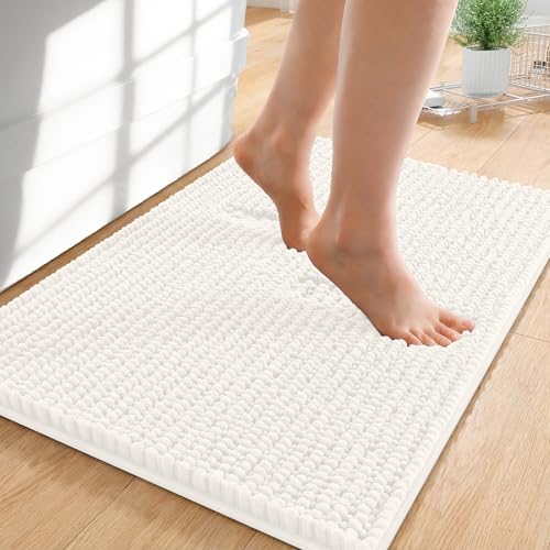 OLANLY Thick Small Bathroom Rugs 24x16, Extra Soft Absorbent Chenille Bath Rugs, Rubber Backing, Machine Wash Dry, Bath Mats for Bathroom Floor, Tub and Shower, Home Decor Accessories, Ivory - color: Ivory, size: 24" X 16"