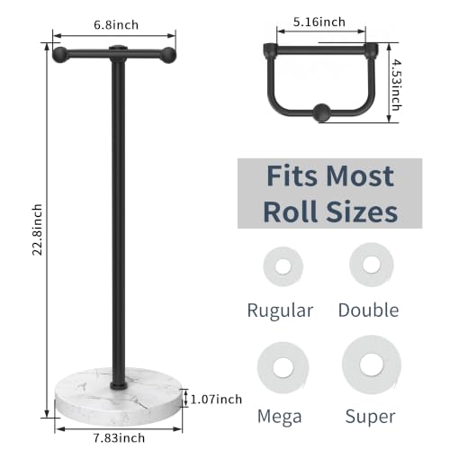 RARXTR Toilet Paper Holder Stand, Bathroom Free Standing Toilet Paper Stand with Modern Marble Base, Post Pivoting Toilet Paper Stand with Stainless Steel Tissue Rack, Rust-Proof & Heavy(Matte Black) - color: Matte Black, size: With Marble Base