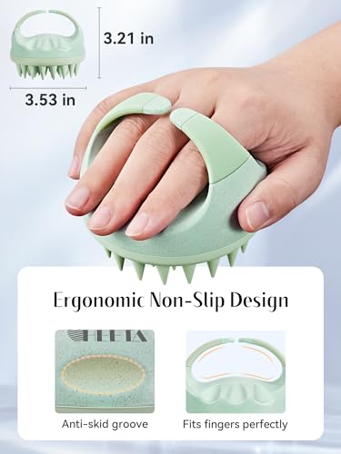 HEETA Scalp Massager with Soft Silicone Bristles for Hair Growth, Dandruff Removal, and Scalp Relaxation - Shampoo Brush for Wet or Dry Hair (Green & Purple) - color: Green & Purple