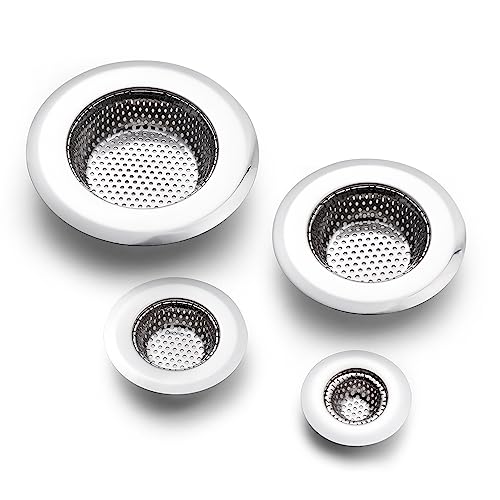 CORNERJOY 4 Pack Heavy Duty Stainless Steel Kitchen Sink Drain Strainer, Bathroom Hair Catcher Shower Drain Cover, Sink Tub Drain Stopper, Wash Basin Floor Drain, 2.1 to 4.5 Inch Diameter Rim