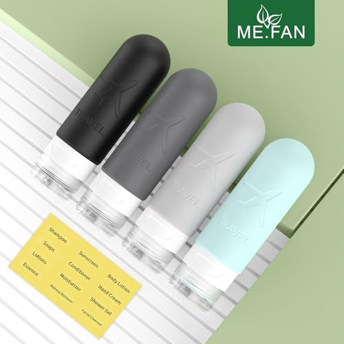 ME.FAN Travel Bottles for Toiletries,3oz Silicone Travel Size Containers, TSA Approved Squeezable Portable Split Bottle, Travel Accessories for Conditioner Shampoo Lotion - 4 Pack Gery - color: Grey