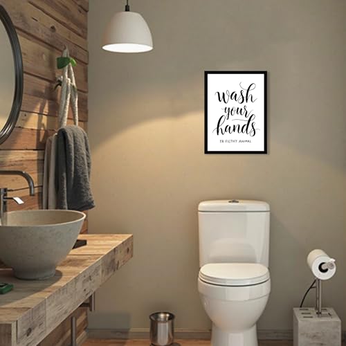 Urmoya Black and White Simple Bathroom Canvas Wall Art, Funny Small Bathroom Wall Decor, Rustic Sign Decoration Art Prints For Toilet Restroom Tabletop Desk 12x16 Inch Wood Framed - color: Character, size: 16"L x 12"W
