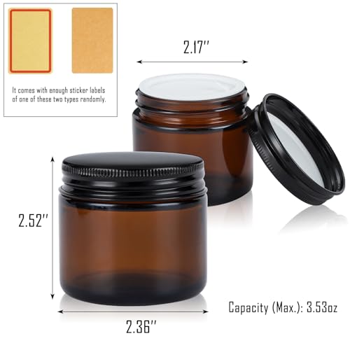 4oz Amber Glass Jars with Lids - 24 Pack Cosmetic Containers for Travel, Cream & Lotion - size: 4oz