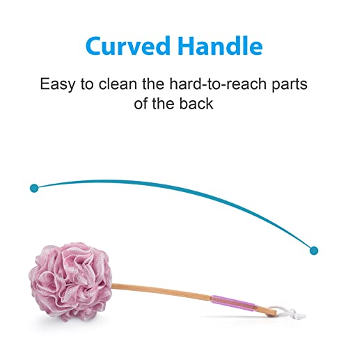 AmazerBath Shower Sponge Loofah Back Scrubber, PE Soft Mesh Loofah Body Scrubber with Long Wooden Handle, Bath Sponge for Men Women (Pink) - style: Pink