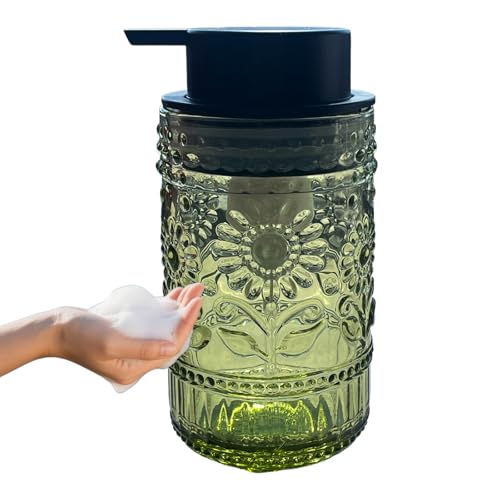 Foaming Hand Soap Dispenser,Vintage Glass Soap and Lotion Dispenser for Bathroom,Kitchen Dish Soap Dispenser with Silver Foam Pump,Cute Farmhouse Antique Decor (Green+Foam Pump) - color: Green+foam Pump
