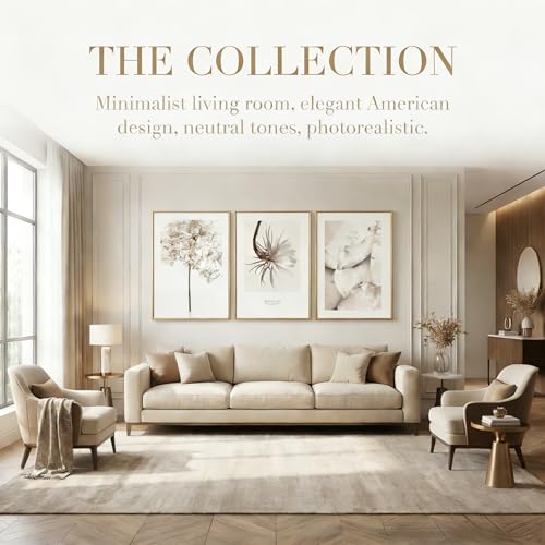 (Freedom. Life. Goals)Bohemian Neutral Wall Art Set of 3, Framed Beige Dandelion, Epiphyllum & Ocean Wave Crystal Prints with Gold Frame, Minimalist Botanical Wall Decor for Living Room Bedroom Bathroom（24 inches *16 inches）