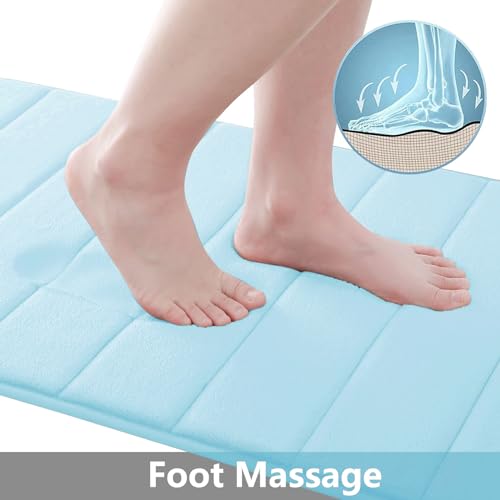 Buganda Memory Foam 3 Pieces Bathroom Rugs Set - Thick Soft Absorbent Bath Mats, Washable Small/Large/Contour Bath Rugs (24" x 16" + 30" x 20" + 24" x 20", Light Blue) - color: Light Blue, size: 24" X 16" + 30" X 20" + 24" X 20"