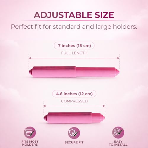 Toilet Paper Roller Holder (7 Inch) Pink - Plastic (Spring Loaded) Replacement Spindle Rod - Roll Extender fits Extra Large Bathroom Tissue Rolls - color: Pink