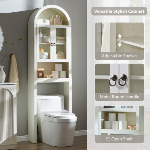 IFGET Arched Over The Toilet Storage Cabinet with Acrylic Doors, Modern Over Toilet Bathroom Organizer Shelf, Small Wooden Bathroom Storage Cabinet with Adjustable Shelf, Space Saver, Antique White - color: Antique White