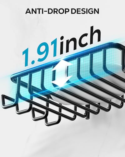 Nieifi Soap Dish Holder with 4 Hooks Stainless Steel Black Adhesive for Shower, Bathroom - color: Black, size: 1 Pack