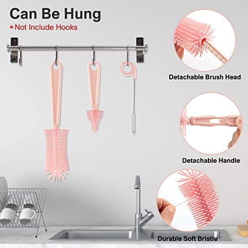 YomauiYee Baby Bottle Brush Set-6 in 1 Bottle Brush Cleaner with Silicone Bottle Brush,Drying Rack,Nipple Brush,Straw Brush,Soap Dispenser&Storage Box-Baby Essentials Gifts for Home&Travel(Pink) - color: Pink