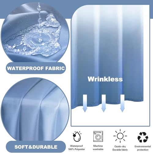 No Hook Shower Curtain with Snap in Liner, Ombre Light Blue Shower Curtains and Liner Set, Hotel Fabric Bath Curtain for Bathroom, Mesh Top Window Waterproof Washable, 71" x 74" - color: Ombre Light Blue, size: 71"W x 74"L (Pack of 1)