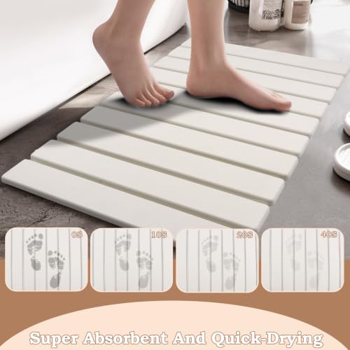 Stone Bath Mat,24 x 15.4 Inch Non-Slip Diatomaceous Earth Bath Mat,Quick Dry Stone Bath Mats for Bathroom,Rollable Shower Mat,Super Absorbent Stone Drying Mat for Bahtroom Shower Floor - color: White