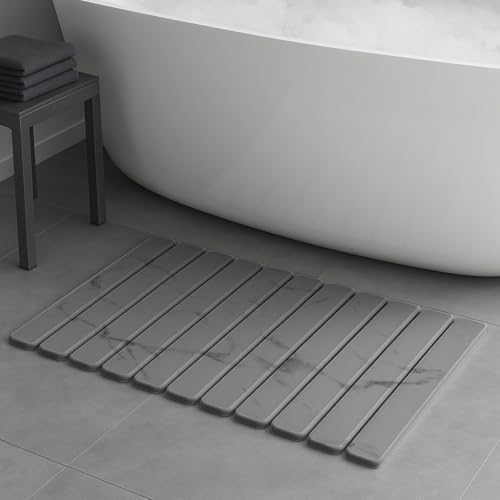 Premium Foldable Stone Bath Mat - Ultra Absorbent Quick Drying Compact Easy to Store & Clean Non-Slip Diatomaceous Earth Bath Shower Mat (Marble Grey) - color: Marble Grey
