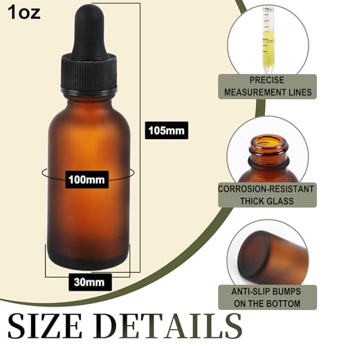 NOOEEISS 48 Pack,1oz Glass Dropper Bottle, Amber Tincture Bottles with Dropper, Pretty Finish for All Kinds of Liquids,Oil Bottles for Hair- Stronger Suction ideal for Leakproof Travel - color: Amber Frosted, size: 1oz-48Pack