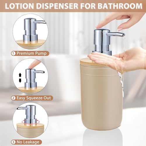 iMucci Bathroom Accessories Set 5Piece Beige Bathroom Sets, Toothbrush Holder, Toothbrush Cup, Lotion Soap Dispenser, Soap Dish and Qtip Holder Bathroom Decor - style: Beige