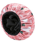 YIZIJIZI Triple Layer Reusable Waterproof Shower Cap for Women Large Terry Lined Hair Cap for Long Thick Hair Travel Bath Care Pink Flowers - color: Pink Flowers